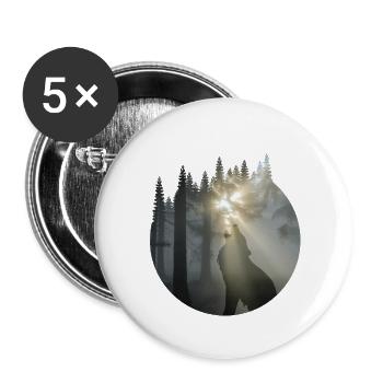 Nature Wolf Outdoor Natur Wald Wildnis - Buttons klein 25 mm (5er Pack) - Weiß - Vorne