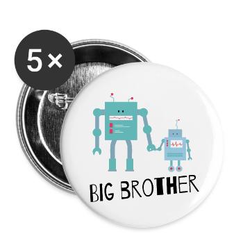 cute robot siblings, big brother - Buttons small 1''/25 mm (5-pack) - white - Front