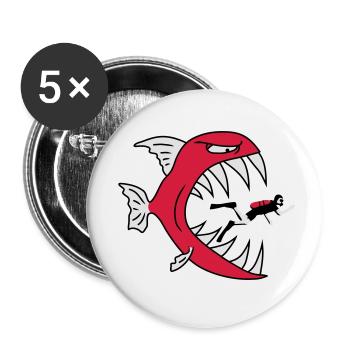 Monster Fish Eats Diver - Buttons small 1''/25 mm (5-pack) - white - Front
