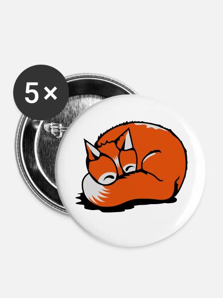 Schlafender Fuchs - Buttons klein 25 mm (5er Pack) - Weiß