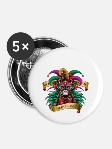 Mardi Gras - Buttons klein 25 mm (5er Pack) - Weiß