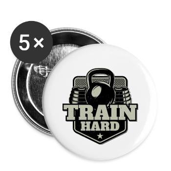 Train Hard - Buttons klein 25 mm (5er Pack) - Weiß - Vorne