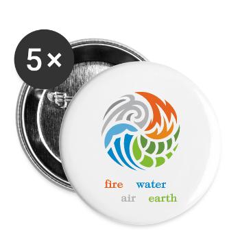 Les quatre éléments. Le feu, l’eau, l’air et la terre - Lot de 5 petits badges (25 mm) - blanc - Devant