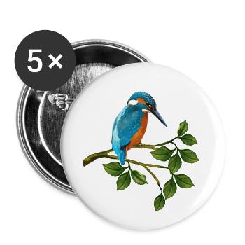 Oiseau du martin-pêcheur - Lot de 5 petits badges (25 mm) - blanc - Devant