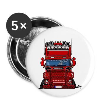 0777 ROTER LKW SCHWEDEN - Buttons klein 25 mm (5er Pack) - Weiß - Vorne