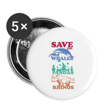 Save The Whales, Pandas And Rhinos Animal Love - Buttons small 1''/25 mm (5-pack) - white - Front