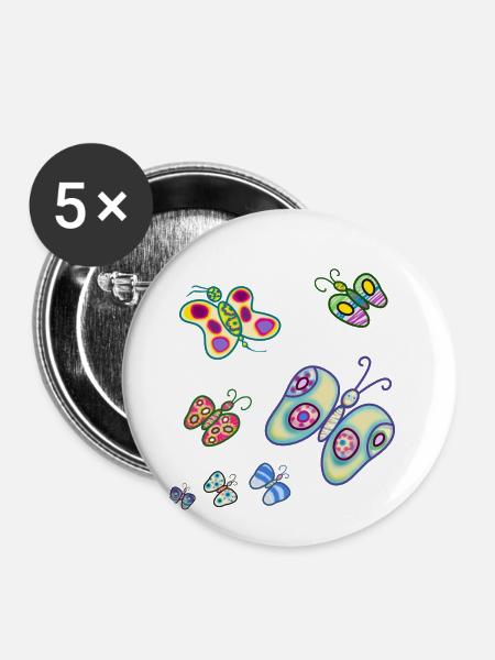 Schmetterlinge der Freude - Buttons klein 25 mm (5er Pack) - Weiß
