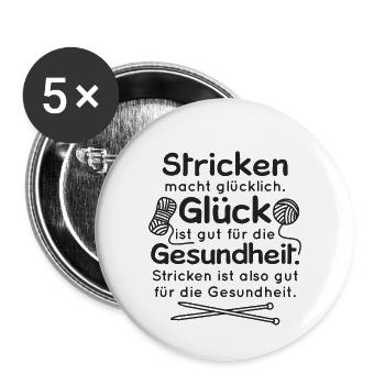 Aiguilles à tricoter heureux et santé wh - Lot de 5 petits badges (25 mm) - blanc - Devant