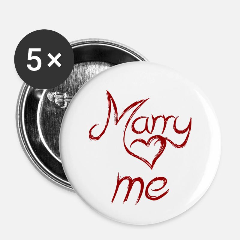 marry me - heirate mich - Buttons klein 25 mm (5er Pack) - Weiß