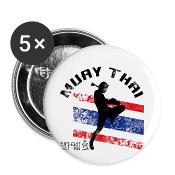 Muay Thai - Lot de 5 petits badges (25 mm) - blanc - Devant