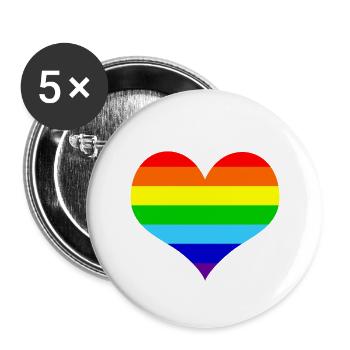 Herz in den CSD Farben - Gaypride - Buttons klein 25 mm (5er Pack) - Weiß - Vorne