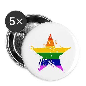 LGBT Gay Pride Star Stern CSD Regenbogen - Buttons klein 25 mm (5er Pack) - Weiß - Vorne
