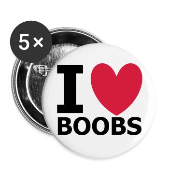 I Love Boobs - Buttons small 1''/25 mm (5-pack) - white - Front