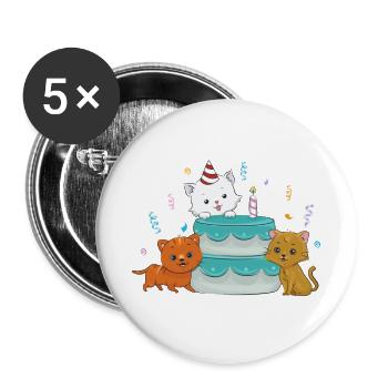 Cats birthday - Buttons small 1''/25 mm (5-pack) - white - Front