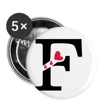 Capital letter F with hearts - Buttons small 1''/25 mm (5-pack) - white - Front