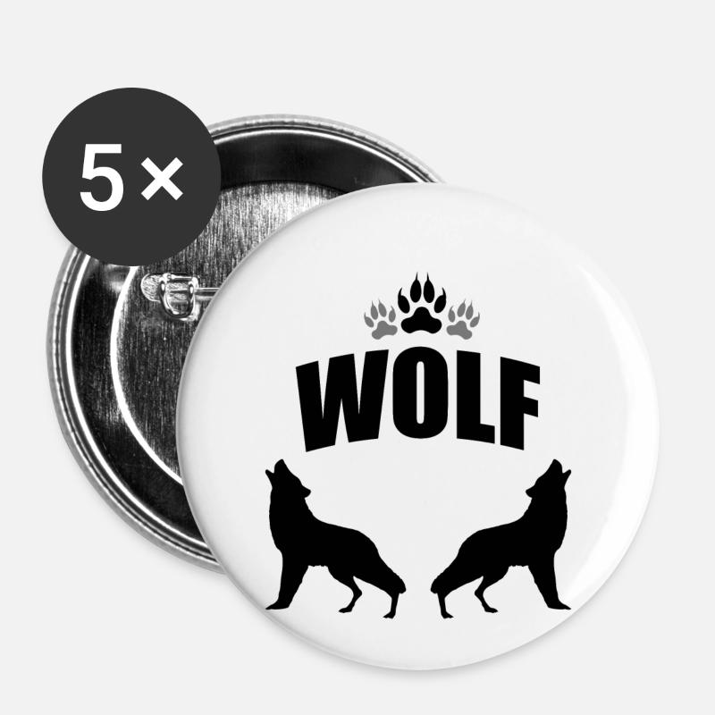 Wolf - Buttons klein 25 mm (5er Pack) - Weiß