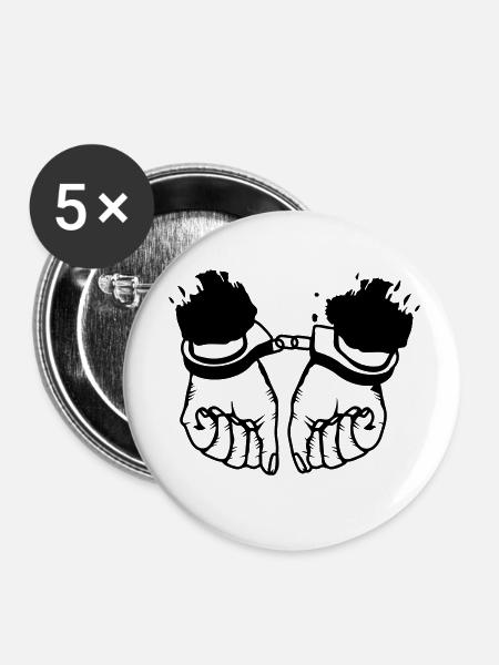 Hände und Handschellen - Buttons klein 25 mm (5er Pack) - Weiß