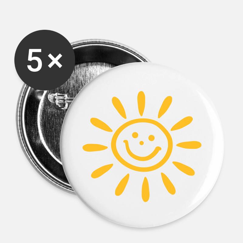 Smiley Sun, Summer, Spring, gift, holiday, beach, - Buttons small 1''/25 mm (5-pack) - white