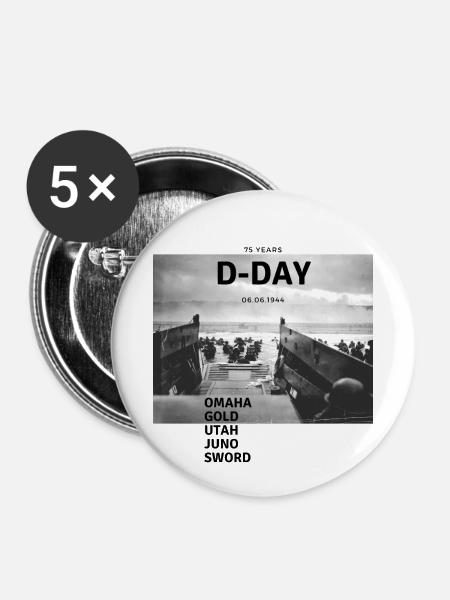 75 Jahre D-Day - Buttons klein 25 mm (5er Pack) - Weiß