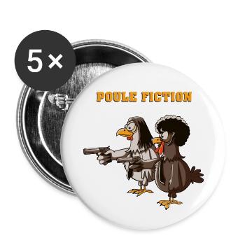 poule fiction - Lot de 5 petits badges (25 mm) - blanc - Devant