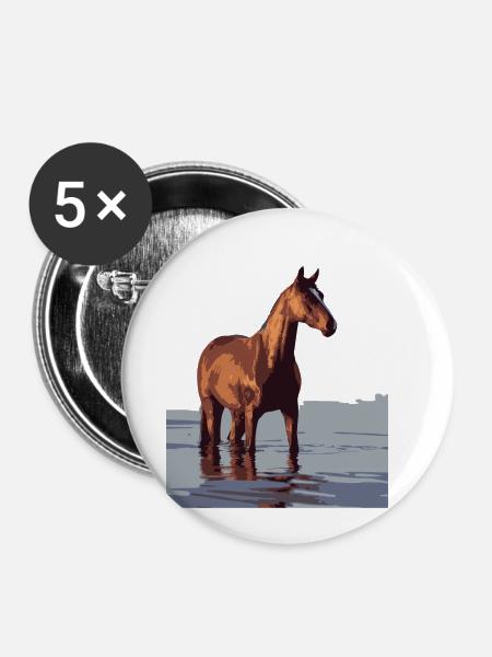 pferd im wasser - Buttons klein 25 mm (5er Pack) - Weiß