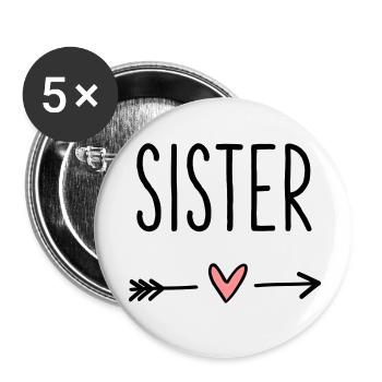 Sister coeur flèche amour petite amie cadeau - Lot de 5 petits badges (25 mm) - blanc - Devant