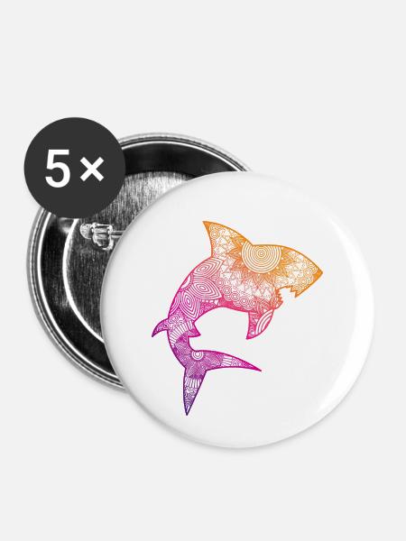Hai, Haifisch - Buttons klein 25 mm (5er Pack) - Weiß