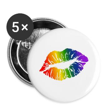 LGBT Kiss Gay Pride Love Regenbogen CSD - Buttons klein 25 mm (5er Pack) - Weiß - Vorne