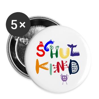 Schulkind - Monster - Buttons klein 25 mm (5er Pack) - Weiß - Vorne