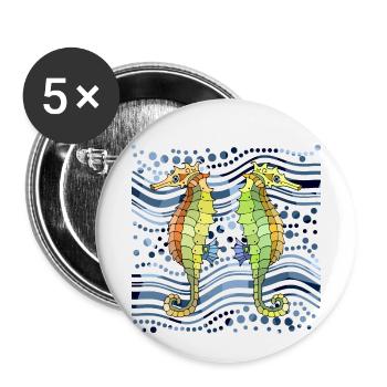 Seahorses - Buttons small 1''/25 mm (5-pack) - white - Front