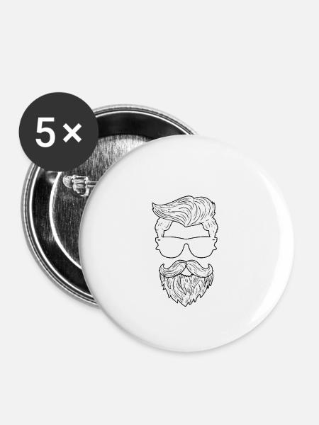 Vollbart - Buttons klein 25 mm (5er Pack) - Weiß