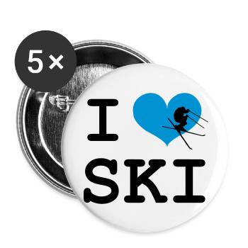 I Love Ski - Buttons klein 25 mm (5er Pack) - Weiß - Vorne