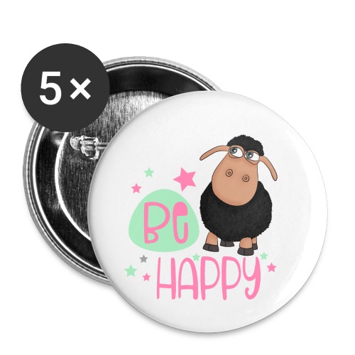 Schwarzes Schaf - be happy Schaf Glückliches Schaf - Buttons klein 25 mm (5er Pack)