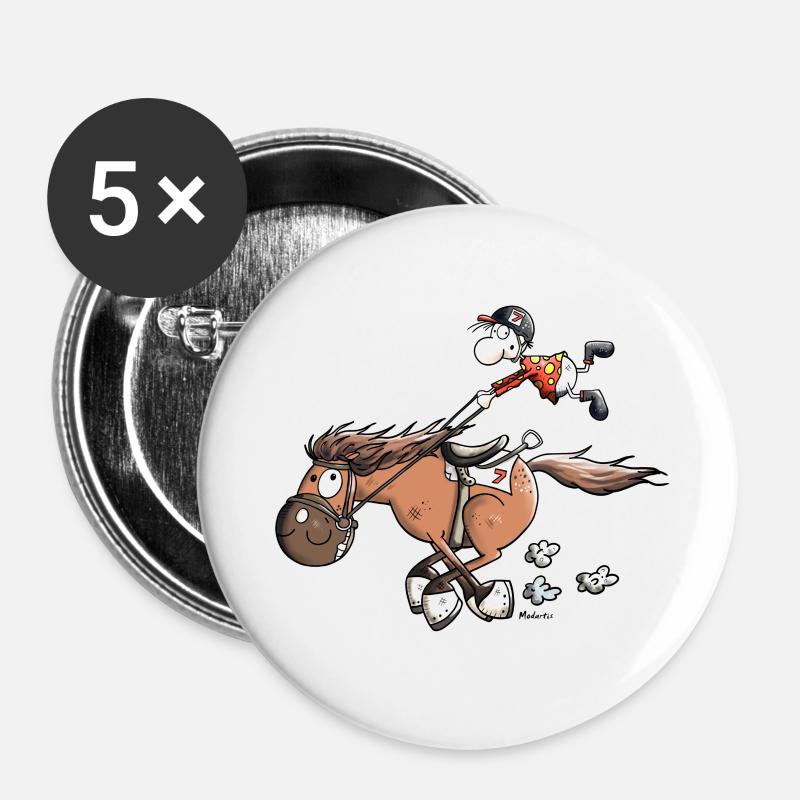 Cheval De Course Rapide - Lot de 5 petits badges (25 mm) - blanc