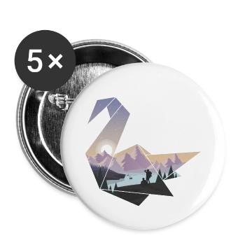 Cygne Origami - Lot de 5 petits badges (25 mm) - blanc - Devant