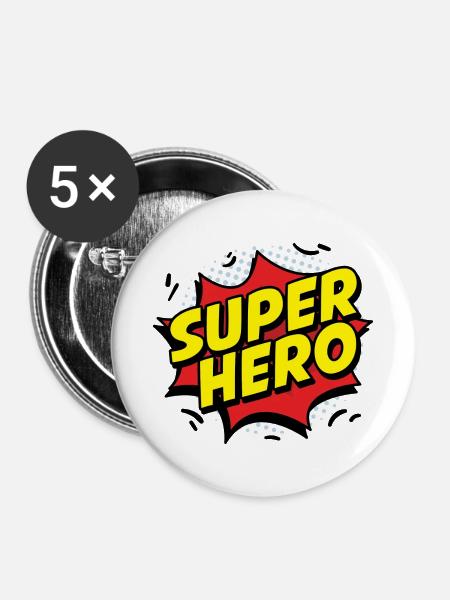 SUPER HERO - Buttons klein 25 mm (5er Pack) - Weiß