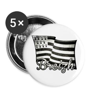 Bretagne Breizh drapeau 2 - Lot de 5 petits badges (25 mm) - blanc - Devant