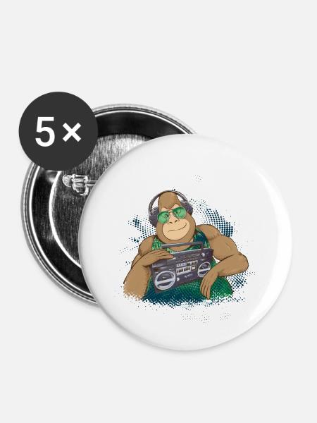 Gorilla Jungle Hiphop - Buttons klein 25 mm (5er Pack) - Weiß