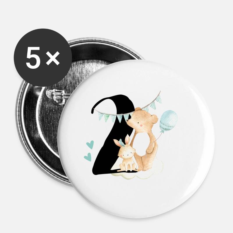 2. geburtstag, zwei, zweiter, birthday, second - Buttons klein 25 mm (5er Pack) - Weiß