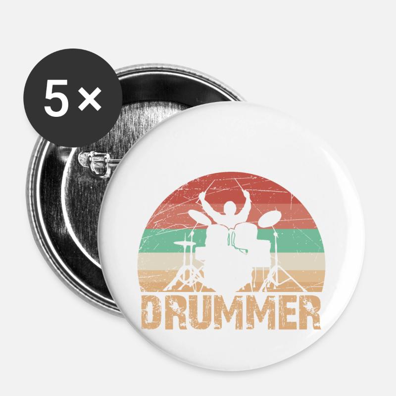 DRUMMER - Buttons klein 25 mm (5er Pack) - Weiß