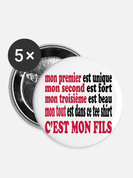 Mon fils est beau - Buttons klein 25 mm (5er Pack) - Weiß
