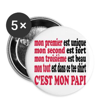 Mon papi est beau - Lot de 5 petits badges (25 mm) - blanc - Devant