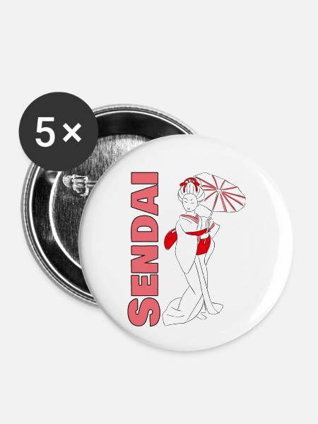 Sendai und Geisha - Buttons klein 25 mm (5er Pack) - Weiß