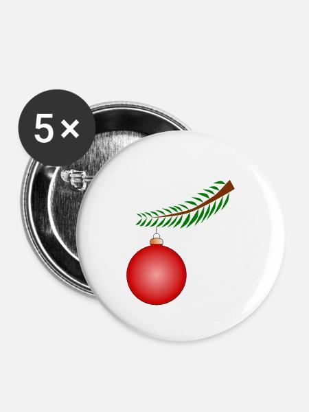 Weihnachtskugel am Ast - Rot - Buttons klein 25 mm (5er Pack) - Weiß