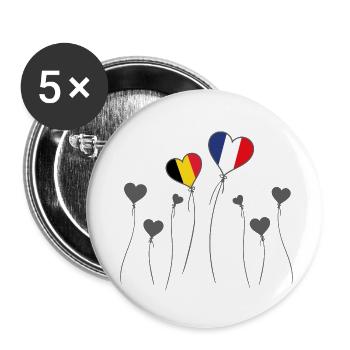 Drapeaux Français et Belge France Belgique coeur - Lot de 5 petits badges (25 mm) - blanc - Devant