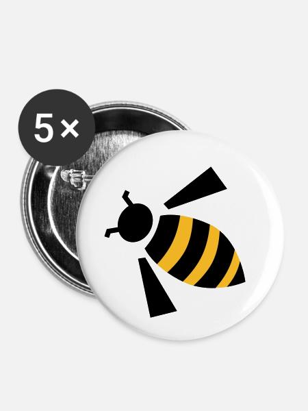 Biene - Buttons klein 25 mm (5er Pack) - Weiß