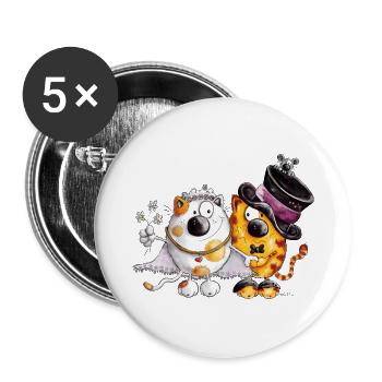 Chat mariage - Lot de 5 petits badges (25 mm) - blanc - Devant
