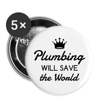 Plombier / Plomberie / Travail / Métier / Job - Lot de 5 petits badges (25 mm) - blanc - Devant