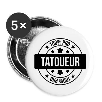 Tätowierer / Zeichnung / Tattoo / Tattooist - Buttons klein 25 mm (5er Pack) - Weiß - Vorne