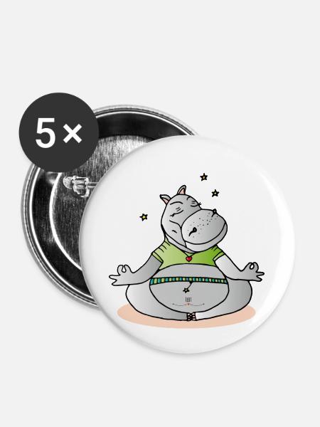 Hippo-Yoga - Buttons klein 25 mm (5er Pack) - Weiß